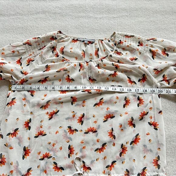 Daniel Rainn Women Cream Sheer Blouse Orange Floral Print Blouse Vacation Size S - Picture 5 of 6